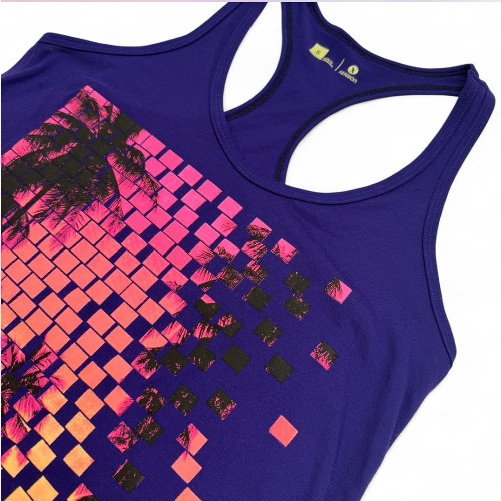 Vaporwave Pixel Palm Tree Sunset Racerback Tank Top | Size S | Retro 90s Vibe